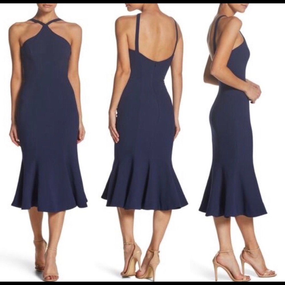 Dress The Population Navy Mermaid Midi Dress